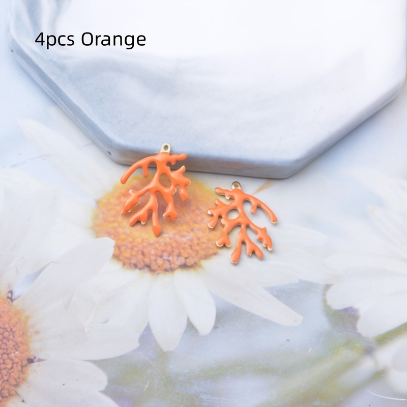 4pcs Copper Double-Sided Dripping Oil Coral Charms for Jewelry