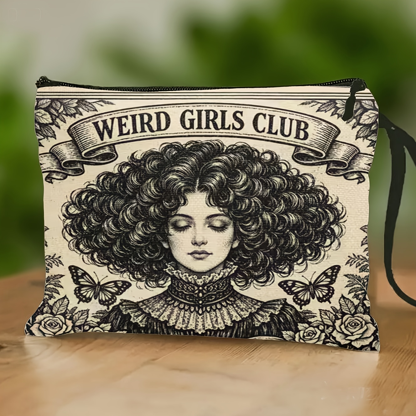 TEMU Beauty case vintage e con cinturino da polso con la scritta 'WEIRD ', progettato per donne con e con motivi a e rosa