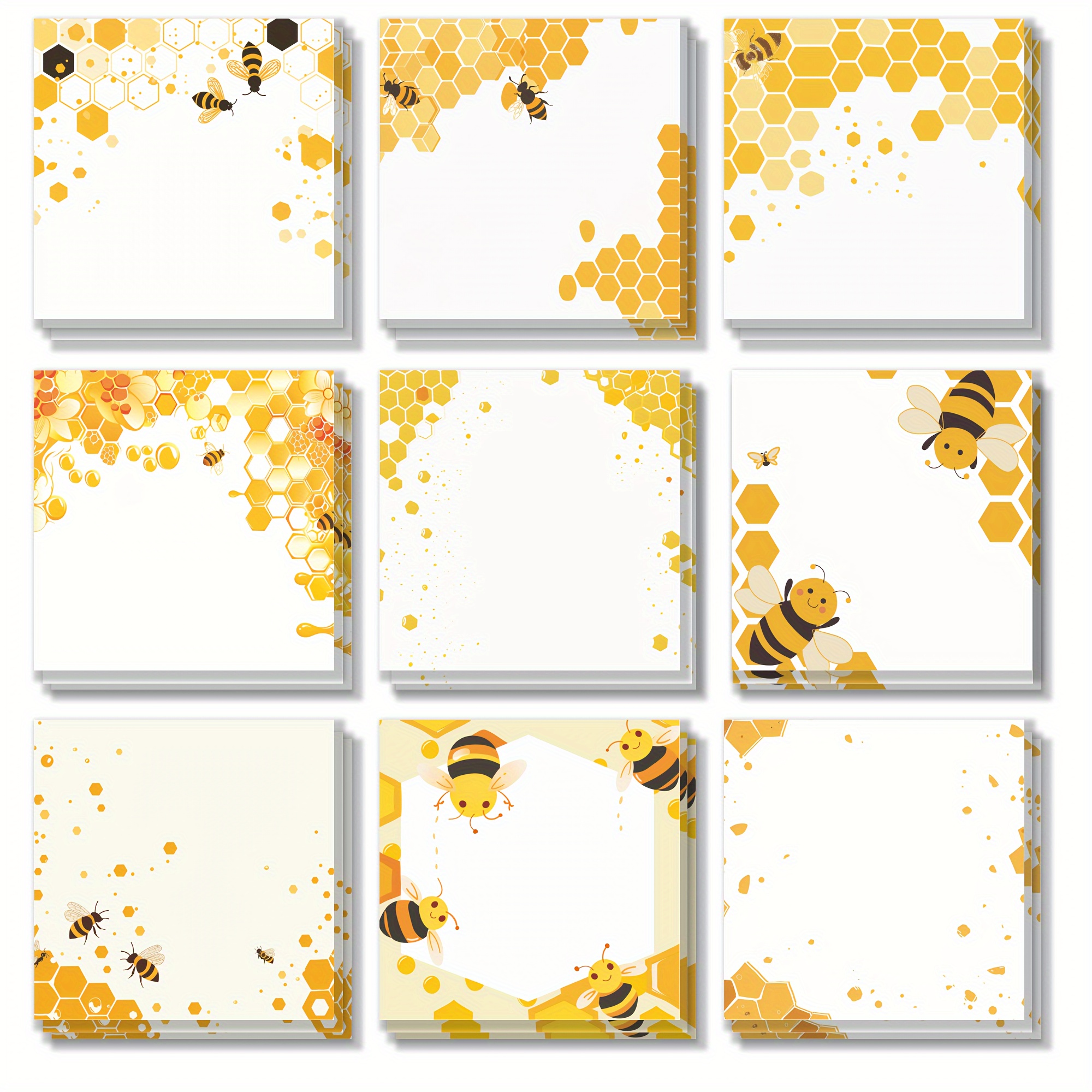 

Bee-themed Self-adhesive Sticky Notes, 3x3 Inch Square Shape, Honeycomb & Bee Design Memo Pads, Multi-pack For School, Office, Home Use, Teachers & Students Stationery Gift - Random Selection (1 Pack)