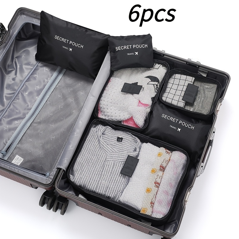 

6pcs Travel Clothing Organizer Set, Multi-functional Polyester Packing Cubes For Apparel, Cosmetics, Toiletries, , Hand Washable, Foldable Lightweight Luggage Organizers With Zipper Closure,