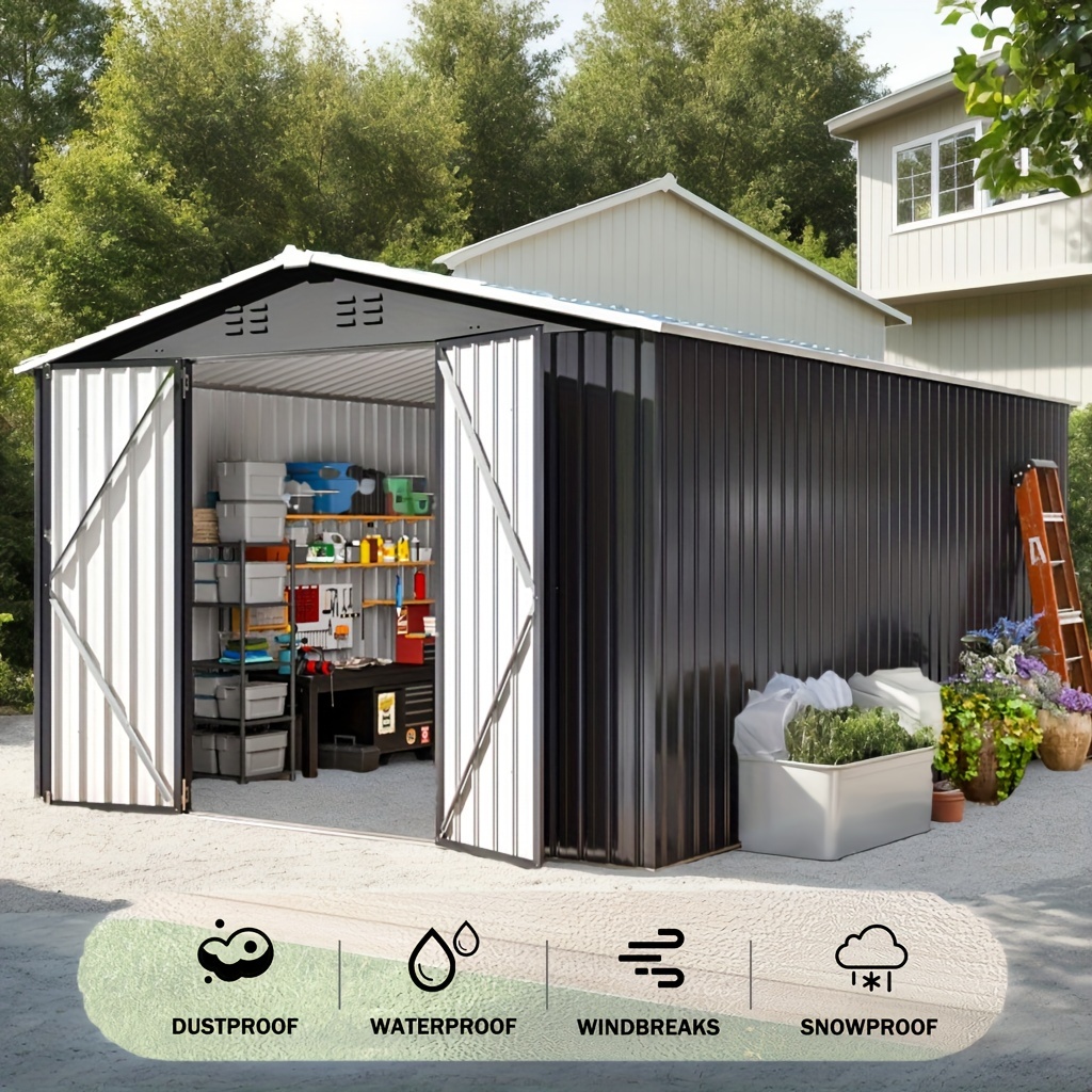 [Black Metal Storage Shed] 10 x 14ft Black Metal Outdoor Storage Shed - Durable & Weatherproof Tool Shed for Backyard, Garden, or Patio - Ample Storage & Perfect Gift for Boyfriend or Husband
