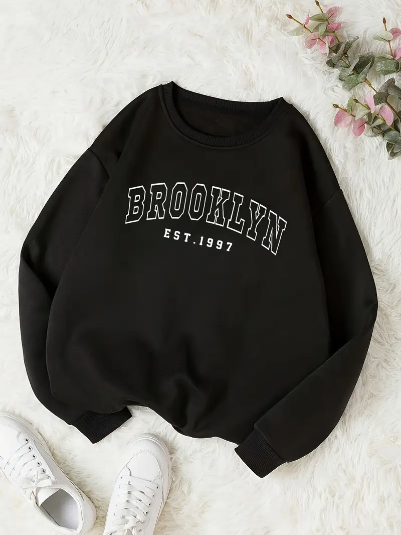 brooklyn est 1987 womens athletic sweatshirt black long Temu