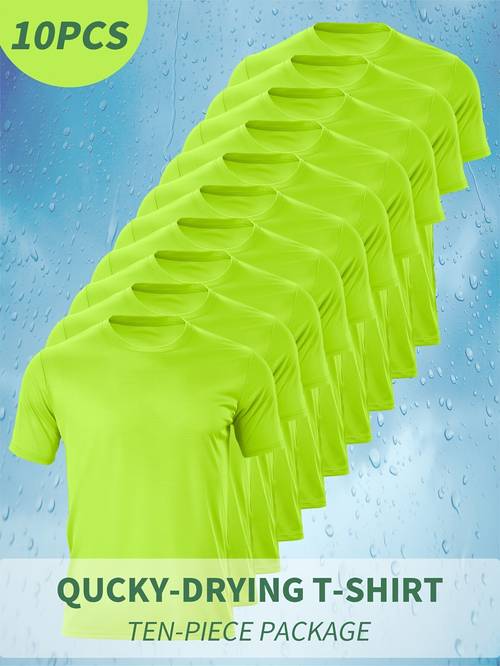 10pcs quick dry athletic t shirts neon running lightweight moisture wicking shirts for men workout clothes bulk pack discount gym wear casual activewear durable construction performance tee outdoor