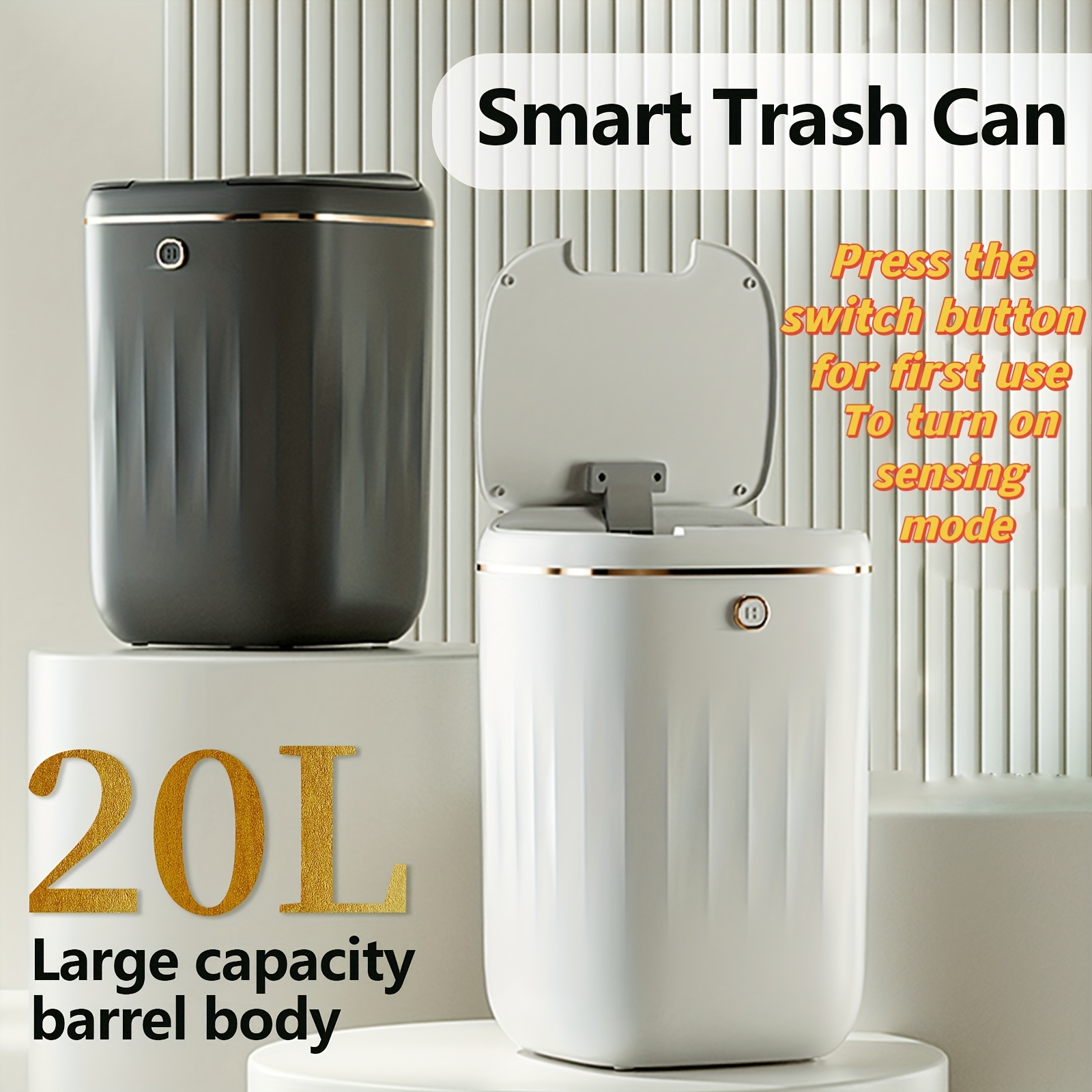 

1pc 20l White/black Smart Trash Can, (4 Aa Batteries Are Not Shipped), Large Capacity Barrel Body, Household - Induction Switch - Electric Trash Can For Kitchen, For Toilet