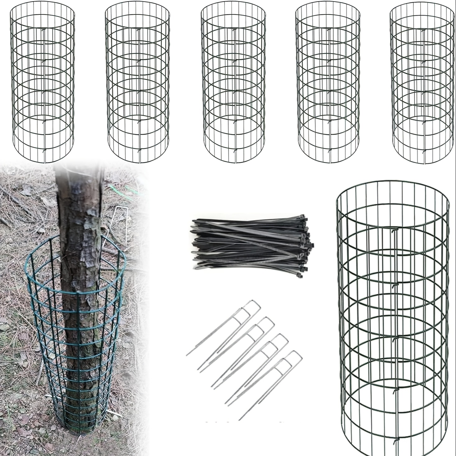 

6-pack Tree Trunk Protectors With Ties And Stakes, Guard For Deer, Rabbit, Mower, Squirrel, Cat, Dog Protection - Color Plastic & Metal