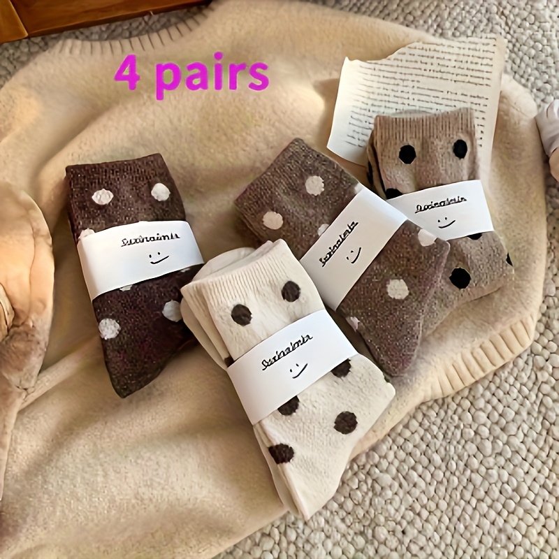 Image of 4 Pairs Of Mixed Color Women' Comfortable Polka Dot Soft Mid Tube Socks