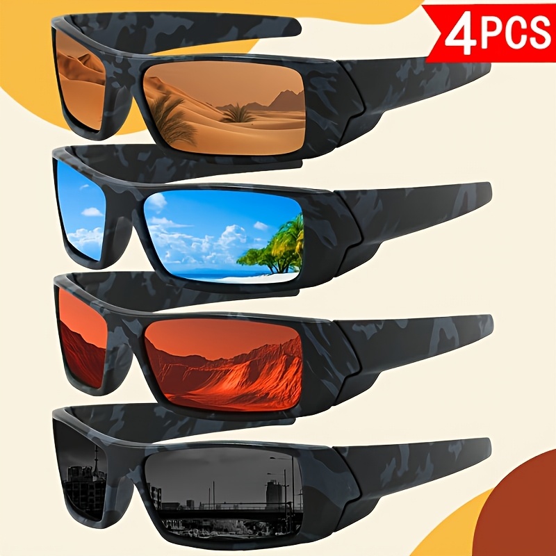 TEMU 6pcs/4pcs New Style Men's Polarized Outdoor Sports Sunglasses, Classic Cross Frame, High-definition Polarized Coated Colorful Lenses, Suitable