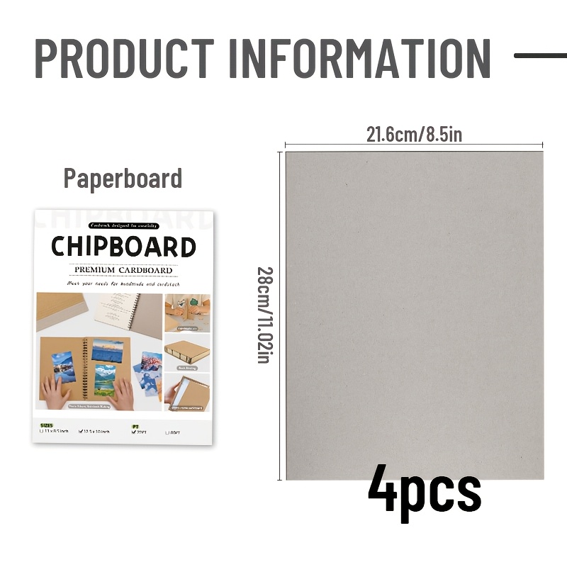 TEMU 4pcs Chipboard Sheets 8.5 X 11", 22pt Book Board For Bookbinding, Cardboard For Crafts, Thick Chipboard And Sturdy Board Thin Cardboard Sheets