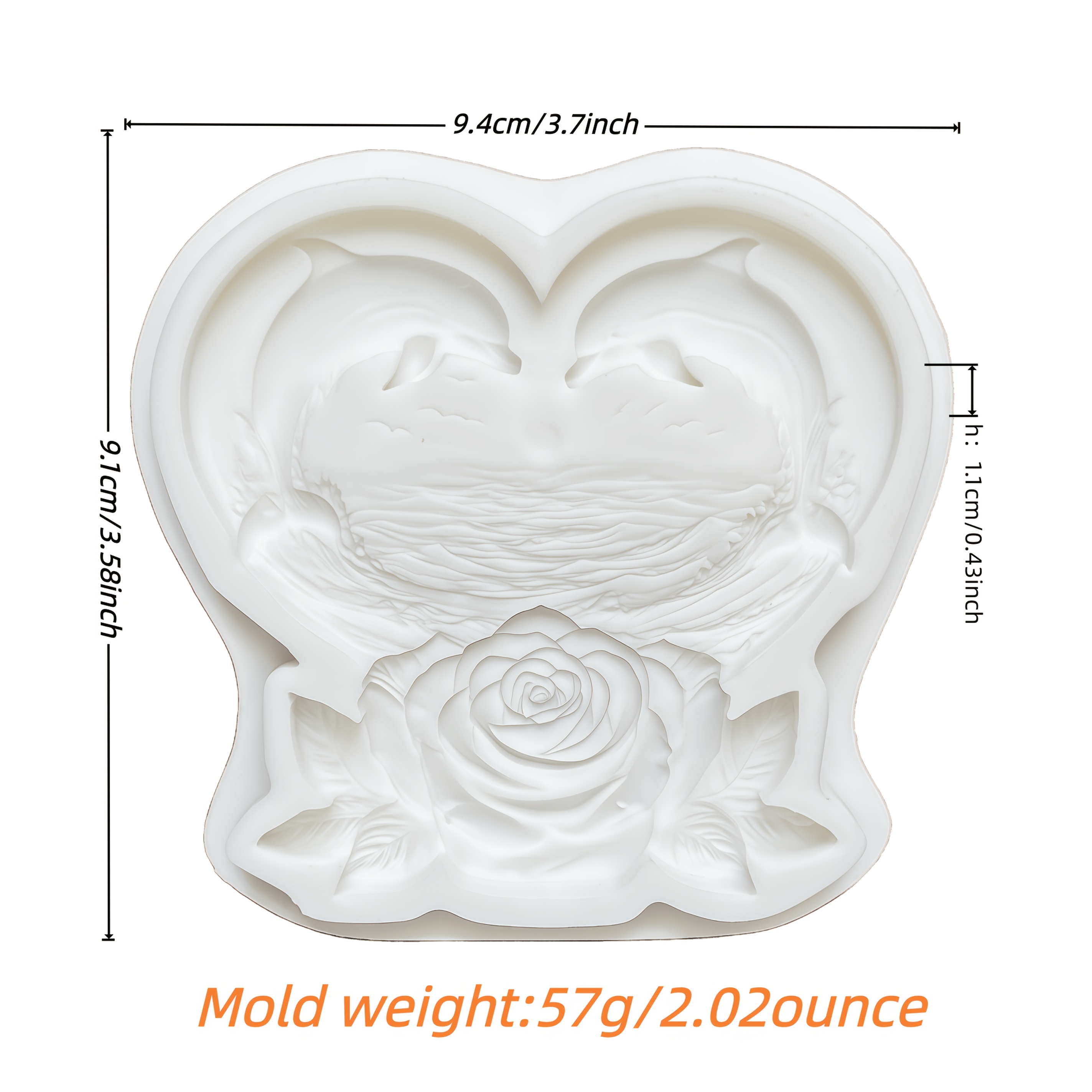 Image of 1pc Beautiful Dolphin Heart Rose Silicone Mold, Handmade Diy Drip Clay Mold, Suitable For Fondant, Chocolate, Cake Decoration, Kitchen Baking Cookie Decoration Mold, Handmade Art Baking Tool.