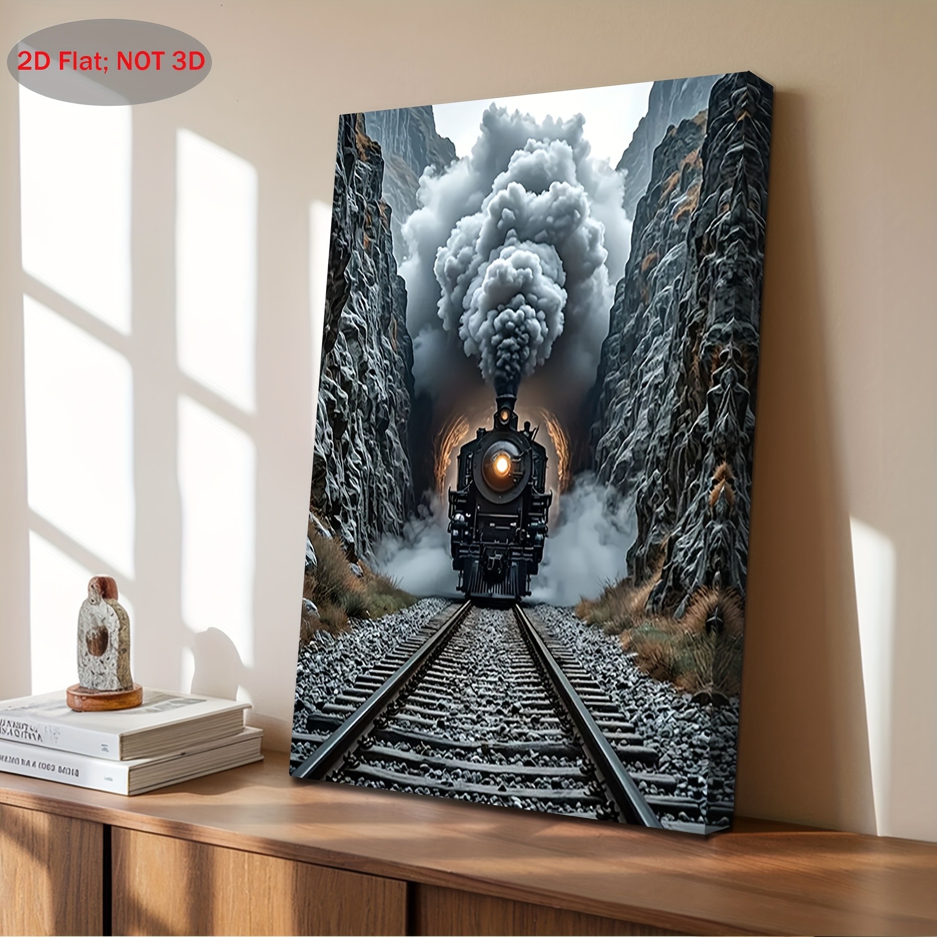 2D Flat, 1pc Vintage Steam Train Canvas Painting - Printable Railroad   Poster with Dramatic  , Instant Download, Vintage Industrial Decor for Living Room, Bedroom, Office - Railway Enthusiast Gift (29.97x39.88 cm / A4 Size) - Ready-to-Hang Wall Art, Train Decor, Home Decoration,  , Detailed Illustration,   Artwork,  