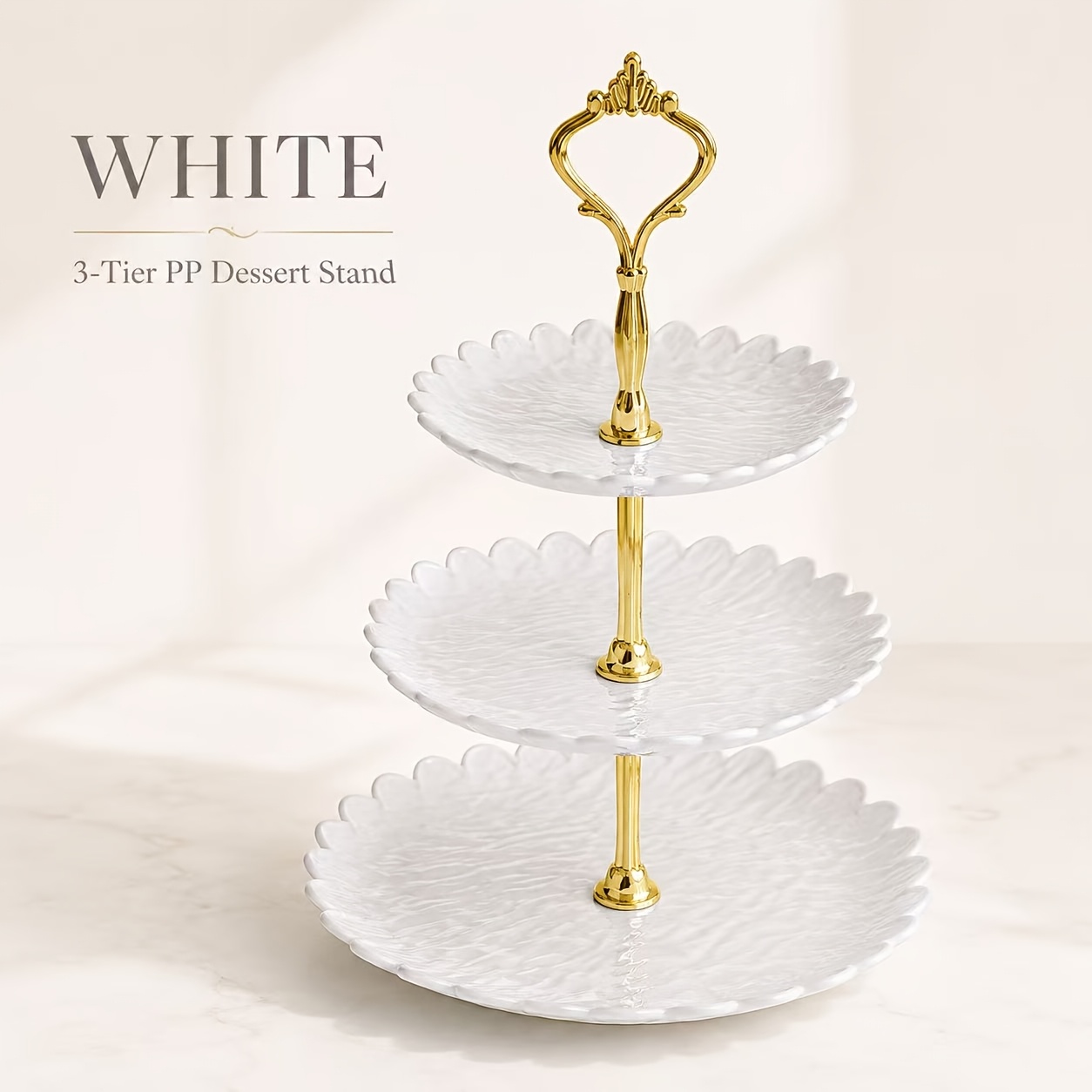 TEMU Juego de 3 niveles de soporte para pasteles y platos de postre con de ondas de agua, diseño romántico que mejora el de comedor, adecuado para