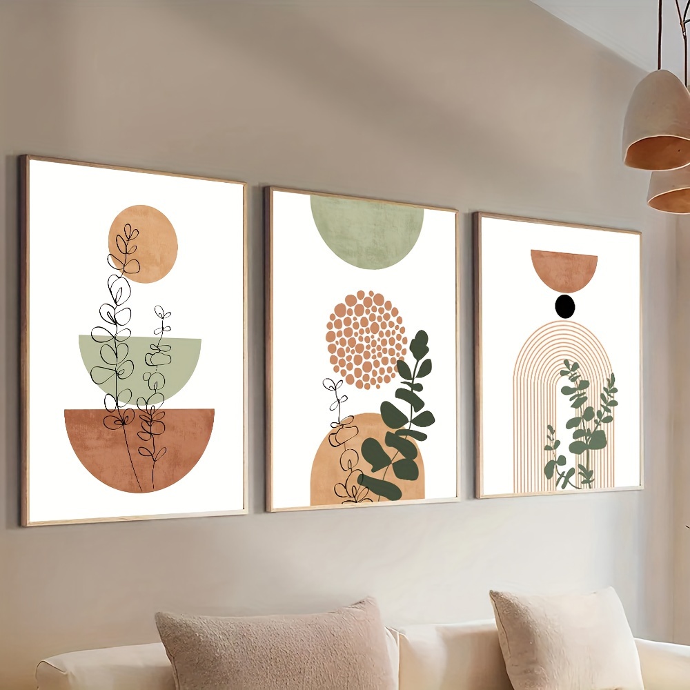 

3pcs Set Modern Boho Abstract Shape Plant Poster Print Mid Century Bohemian Style Geometry Botanical Art Painting Wall Picture For Living Room, Bedroom, Dinging Room, Home Decoration, Gift