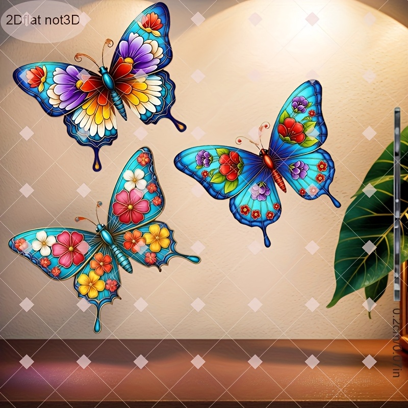 E-shop 2D Flache 3-teilige Klassische Schmetterling Wanddeko, Insektenkunst, Wiederverwendbares Klassisches Wandornament, Geeignet für Badezimmer,