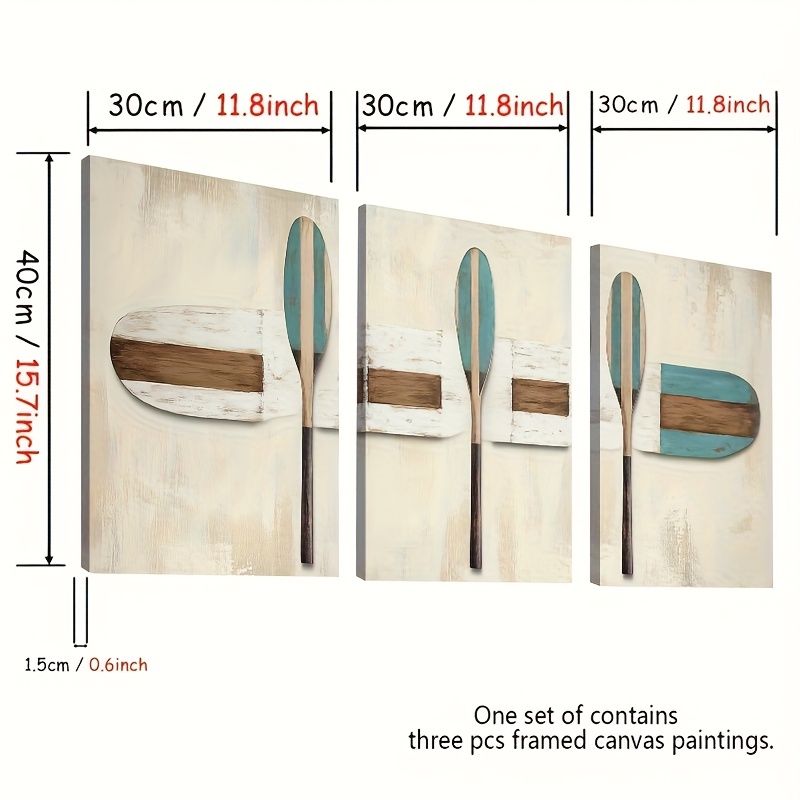 TEMU de pared 2D, 2D , IT 3 piezas de remo de madera vintage, decoración rústica con azul y madera natural, diseño único en para o dormitorio,