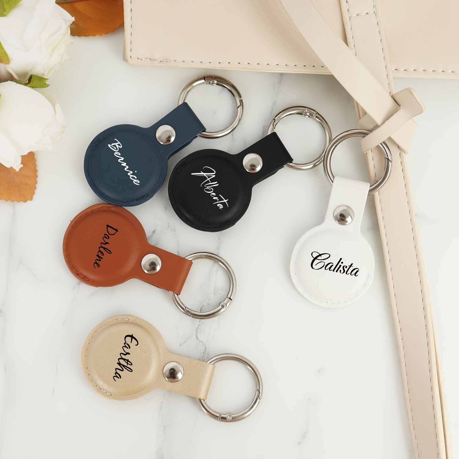 TEMU Customized Personalized Airtag Holder, Custom Airtag Keychain, Vegan Pu Leather Airtag Keychain, Custom Airtag Case, Gift For Men, Couple Gift