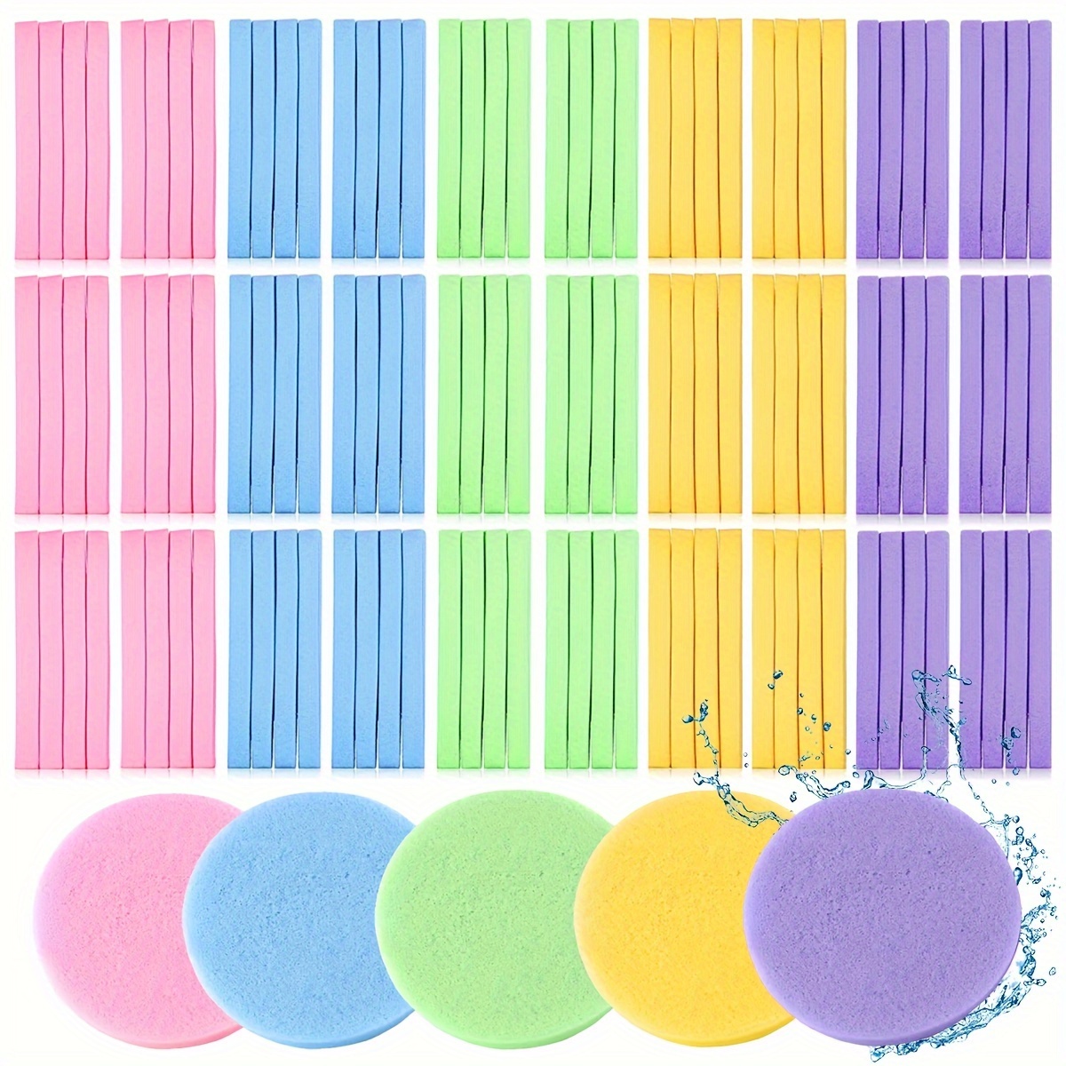 

120pcs Éponges Faciaux Compressées Multicolores - Sans BPA, Sans Parfum Pour Tous Types de Peau - Parfaites pour le Démaquillage & l'Exfoliation