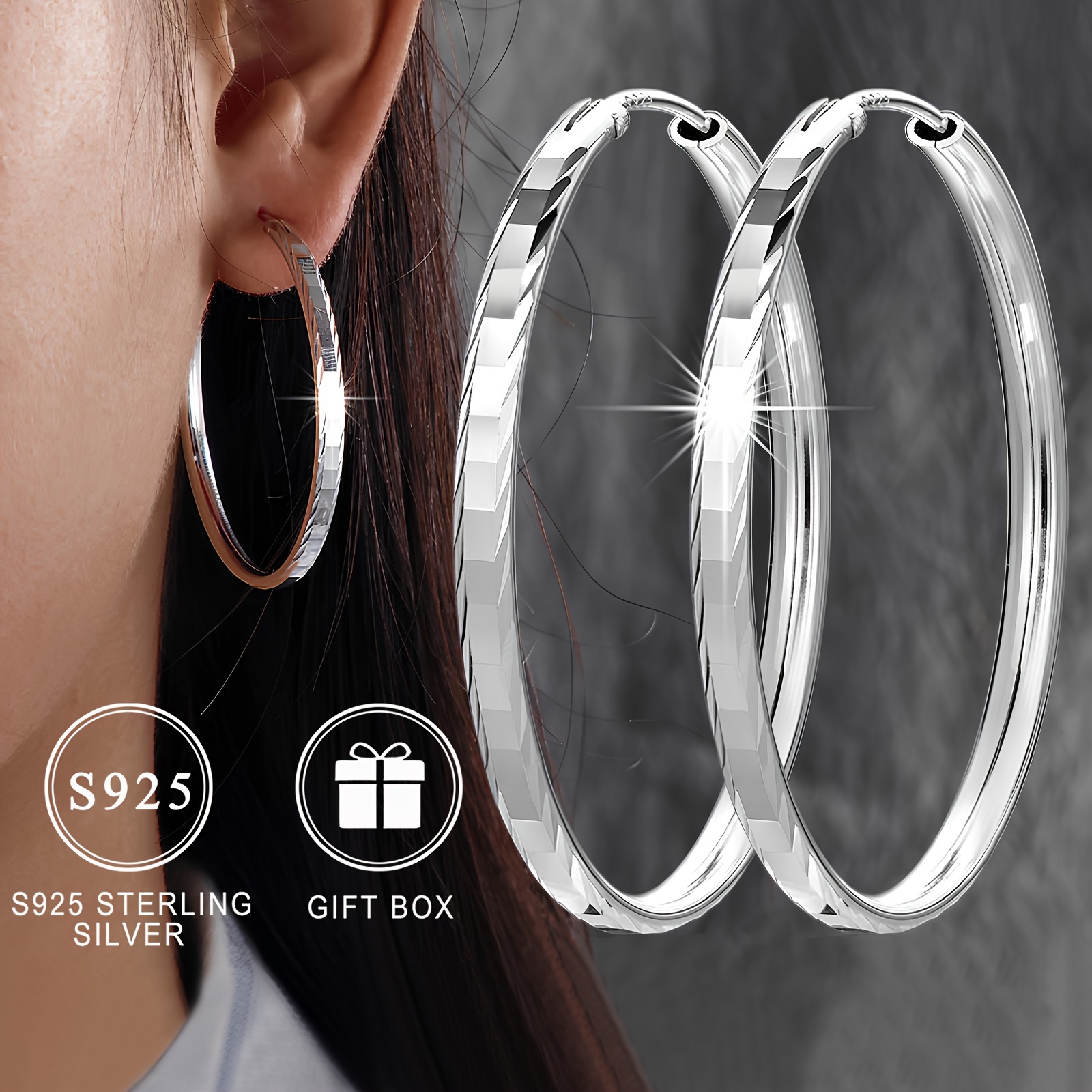 

Smooth Circle Hoop Earrings 925 Sterling Silver Hypoallergenic Jewelry Elegant Sexy Style Suitable For Women Gift With Box