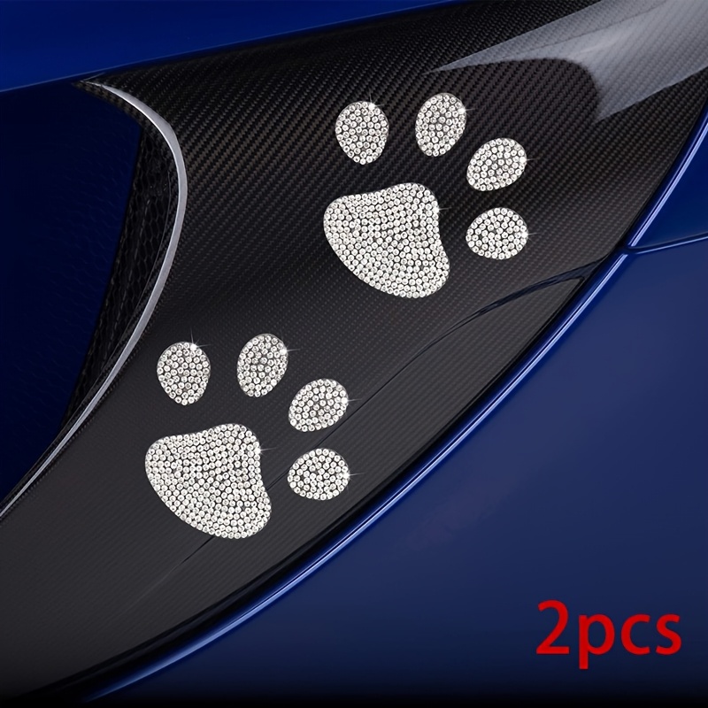 2pcs Silvery Rhinestone Paw Print Stickers For Car Interior And Exterior, Cool Bear Footprints Decals For Windows And Bumper, Creative Car Accessories