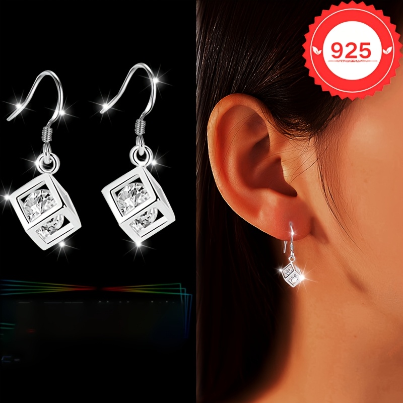 S925 Silver Geometric Cube Earrings for Girls