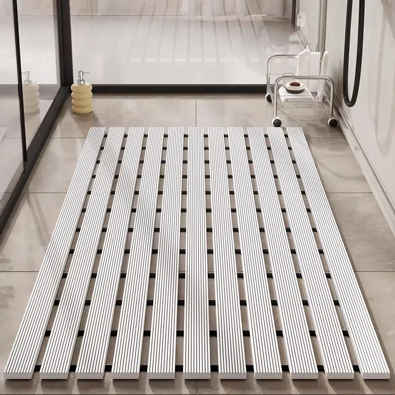 non slip shower mat with suction cups and drainage holes quick dry hard cut to any size 17 x24 43x60cm suitable for wet and slippery floors in showers and bathtubs durable white and gray easy to clean bathroom mat shower mats for bathrooms bathtub safety modern bathroom decor surface nonslip backing striped pattern durable pvc conscious buyers Product details 4