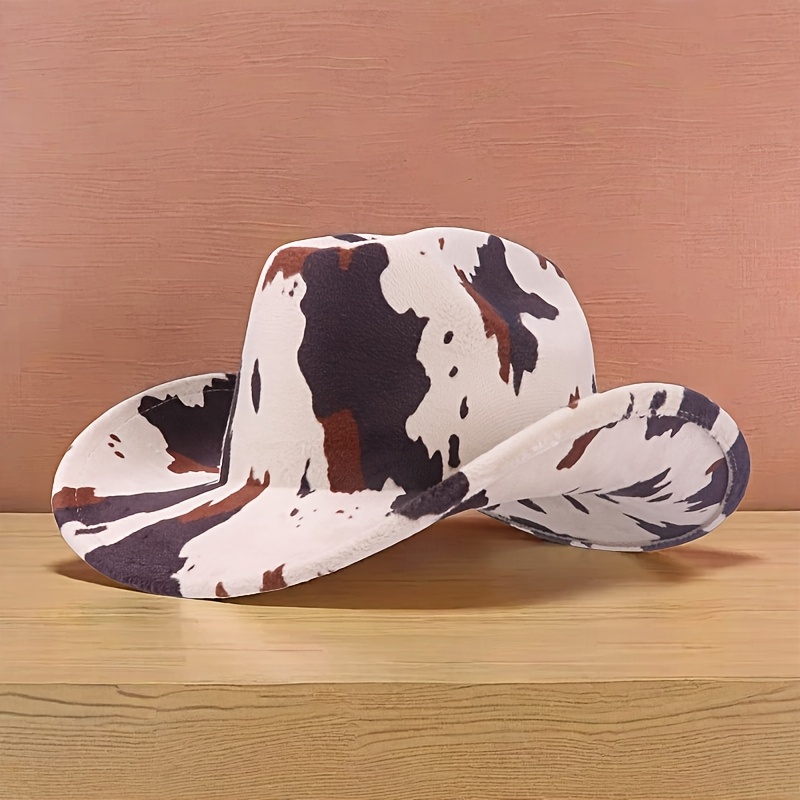 cow print denim hat western jazz hat unisex travel - Temu display picture 1