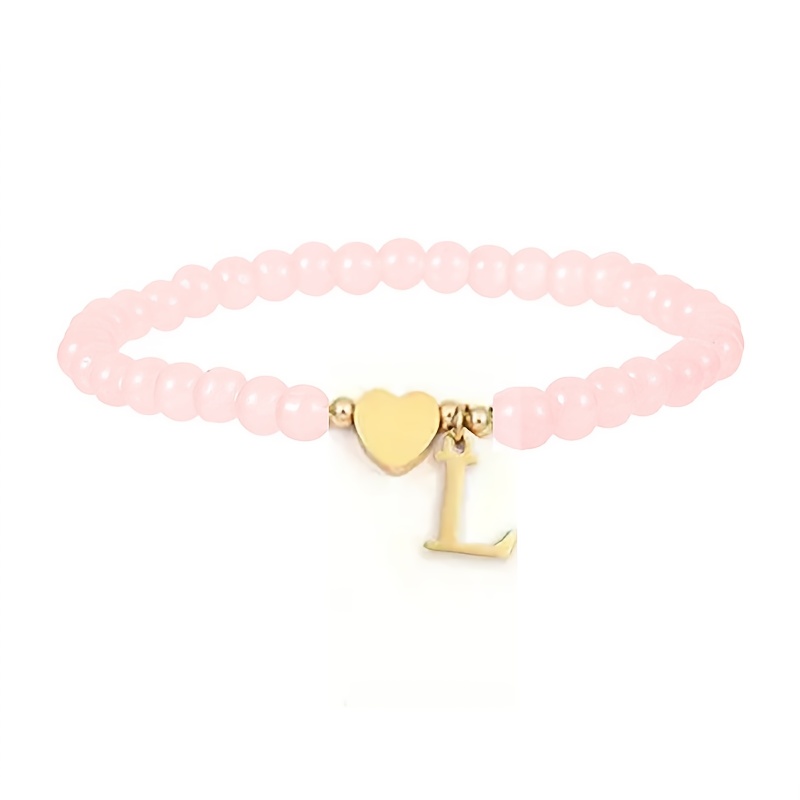 Image of 1pc Light Bead A-z 26 And Heart Perfectly Elastic Fashion Personality Bracelet, For , Family, And , For Teenager
