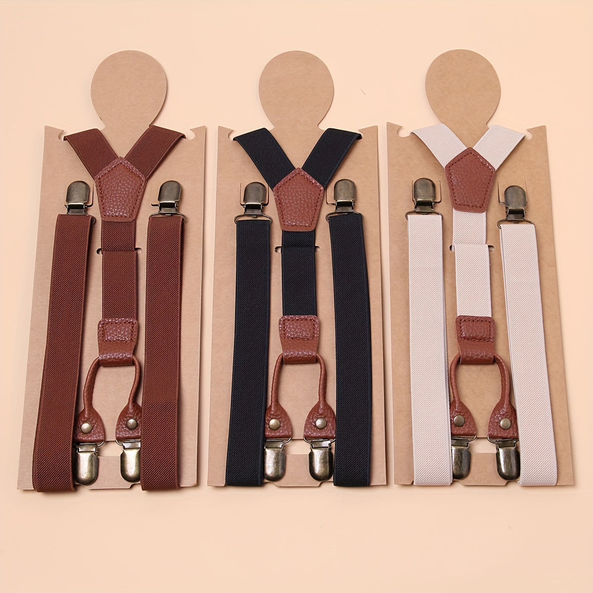 

Vintage Style Men's Suspenders - Elastane Material With Rivet Details, Strappy Back Design, Woven With Medium Stretch, Adjustable Length - Classic Solid Color Y-back Suspender With 4 Bronze Clips