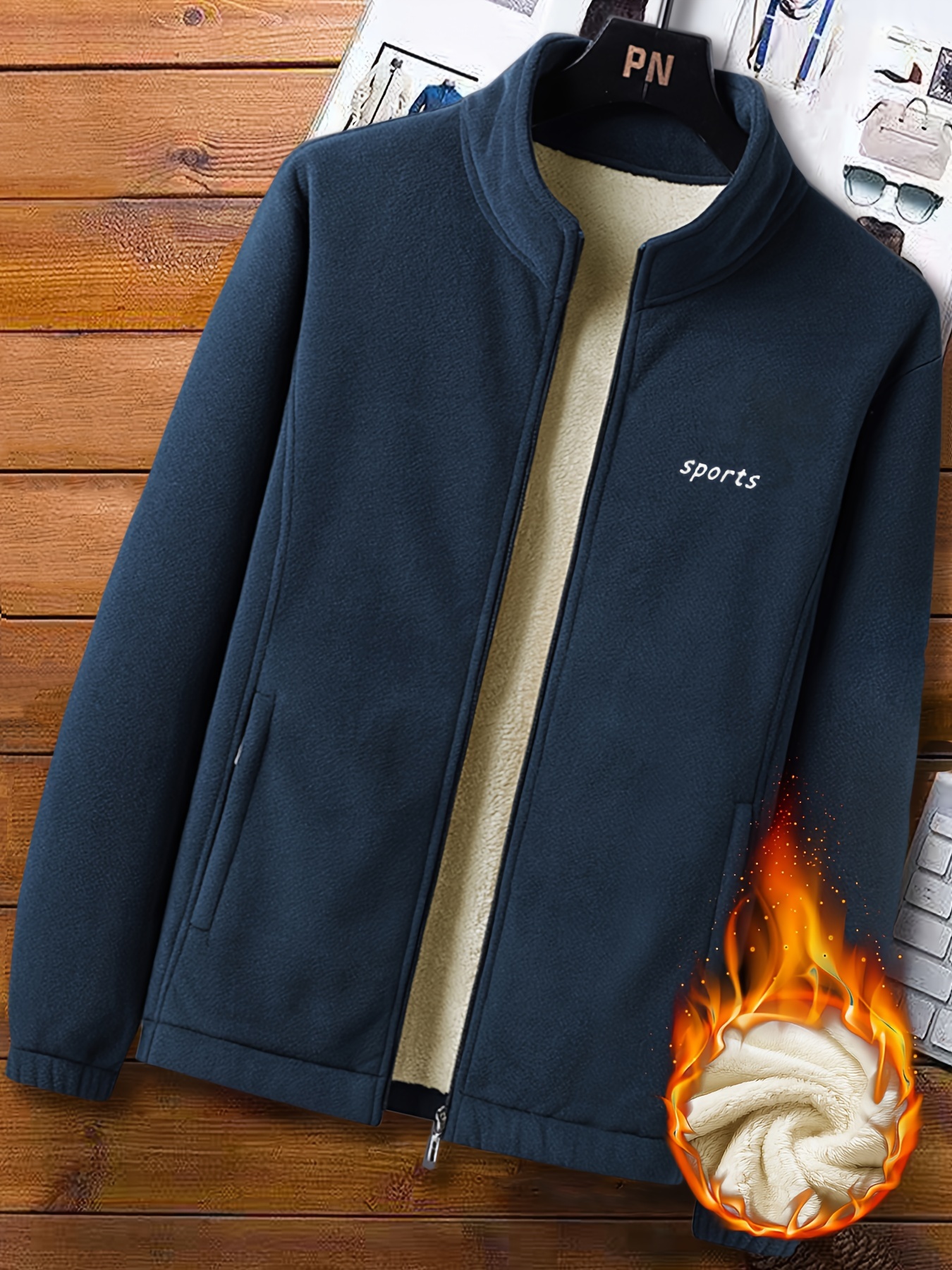 Herren Freizeit Sportlicher Buchstaben Warmes Fleece Gefütterte Jacke  Polyester Gestrickt Regular Fit, Stehkragen Thermojacken Für