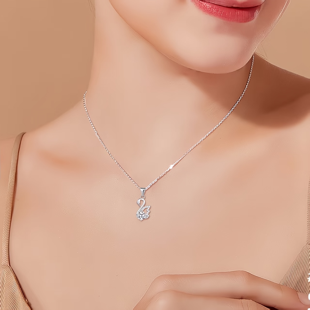 Women's S925 Silver White Swan Pendant Necklace, Holiday Gift