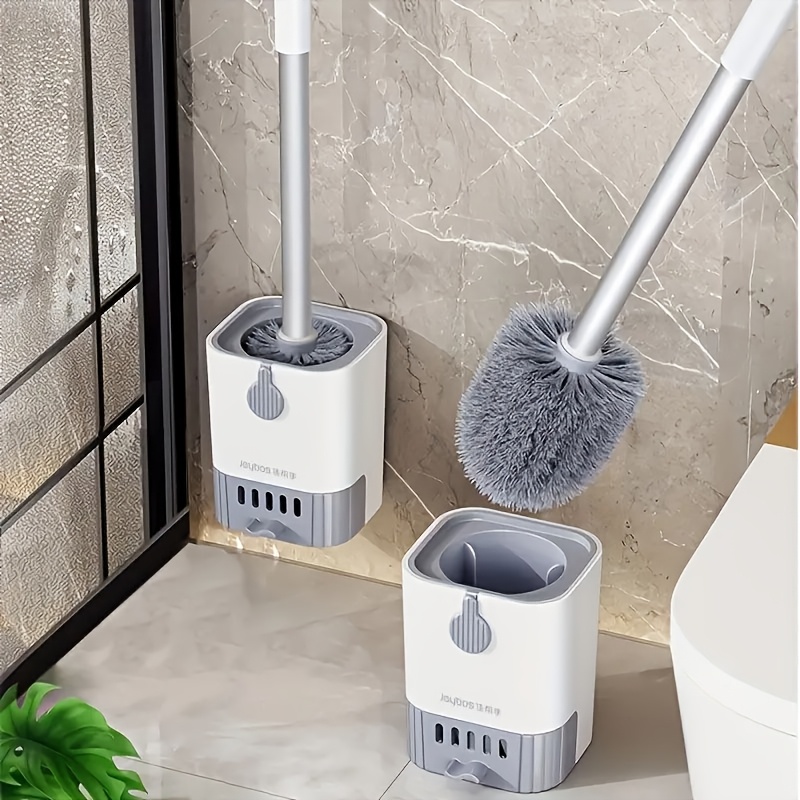 

A Set Of Toilet Brush And , Wall Mounted Long Handle Toilet Brush And Stand, Flexible Toilet Brush, Clean No Dead Corners, Bathroom Brush, Hotel Cleaning Supplies