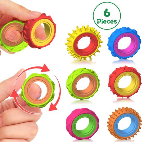 set of 6 stress relief spinning rings adjustable sensory training tools suitable for kids and designed to adhd and anxiety portable stress relief for office and travel classroom use