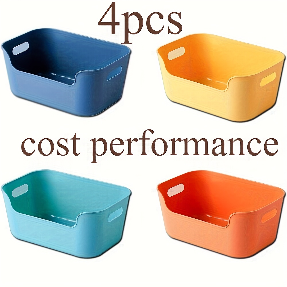 4pcs Pastel Blue, Yellow, Orange, Turquoise Storage Bins with Rounded Edges - Heavy-Duty Plastic Stackable Organizers with     Areas & Smooth Sides for Kitchen, Pantry, Bathroom, Office - Space-Saving Cabinet Organizers, Durable & Easy to Clean (Ideal for  ) - Ideal for, Books, Linens - Modern Pastel Colors (Turquoise, Blue, Yellow, Orange), Drawer Organizers And Storage