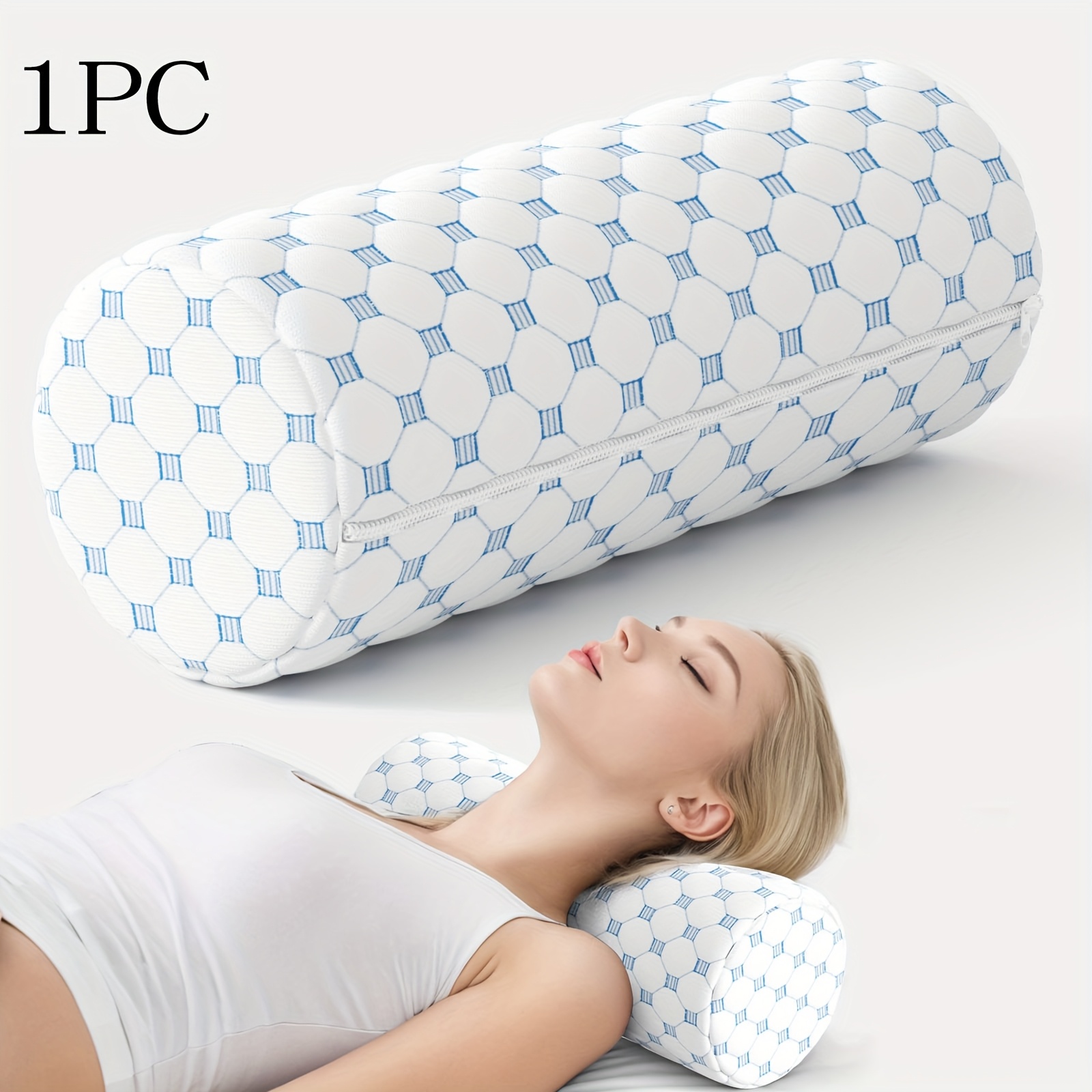 Image of 1/2pcs 16" Neck Roll Pillow For Sleeping, Premium Neck Roll Pillow, Bolster Pillow For Sleeping With Breathable Cooling Cover, Firm Cylinder Neck Pillow