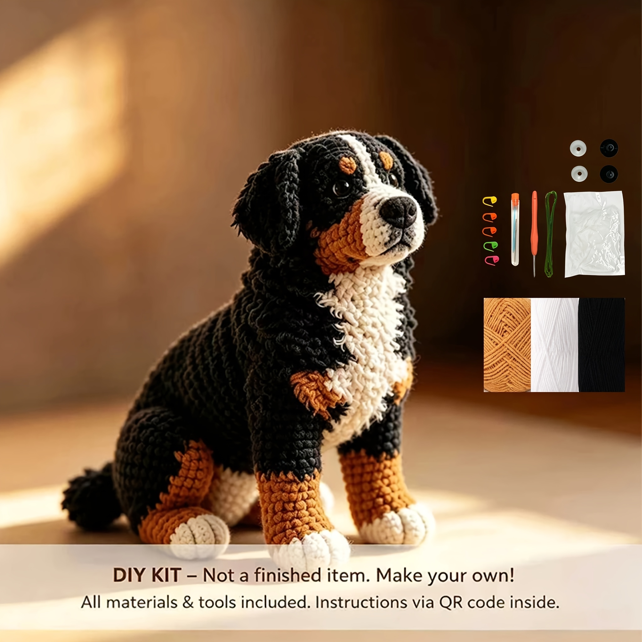 TEMU A Realistic Bernese Crochet Kit For Beginners, An Adult Crochet Set With A Written Tutorial, Bernese Diy Adult Craft, A Gift For Birthdays,