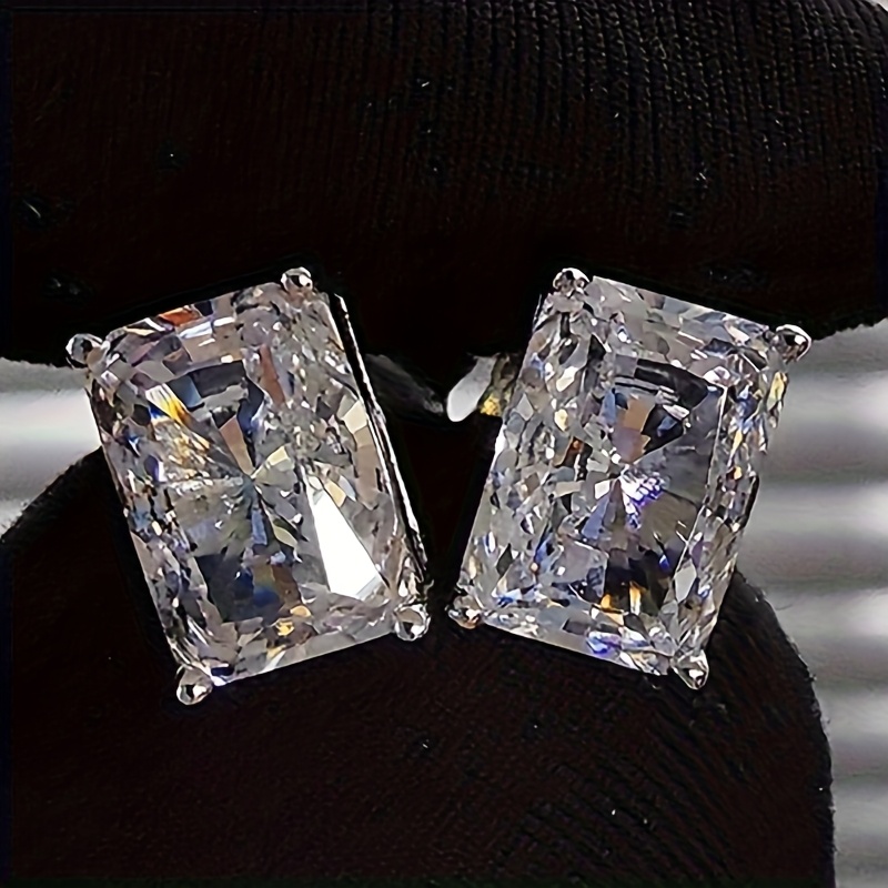 TEMU Women's Rectangle Stud Earrings - Modern Geometry -like Brilliance, Everyday & Party Jewelry, April Birthstone Gift, Affordable Luxury Elegant