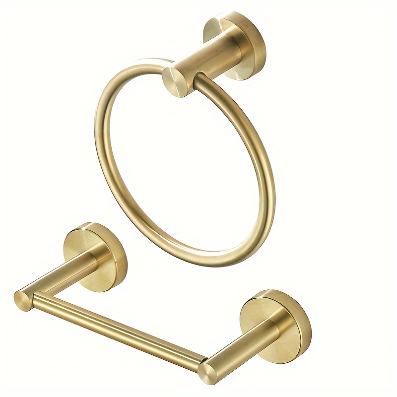 

Brushed Golden Bathroom Accessories Towel Rack Golden Toilet Paper Holder Towel Ring, Wall Mounted Bathroom Hardware Set Paper Towel Holder With Double Pillar Sus304 Stainless Steel 2 Piece Set