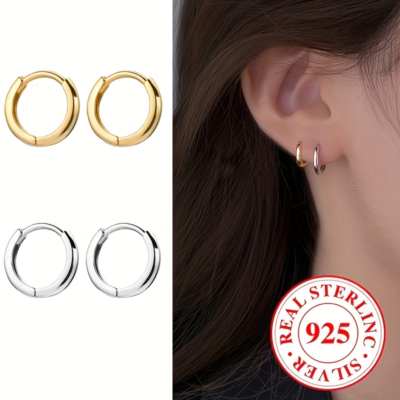 

1.7g 925 Pure Silvery Minimalist Style Plain Small Round Earrings For Women And Men, Hip-hop Party Wear, Daily Casual Fashion Jewelry