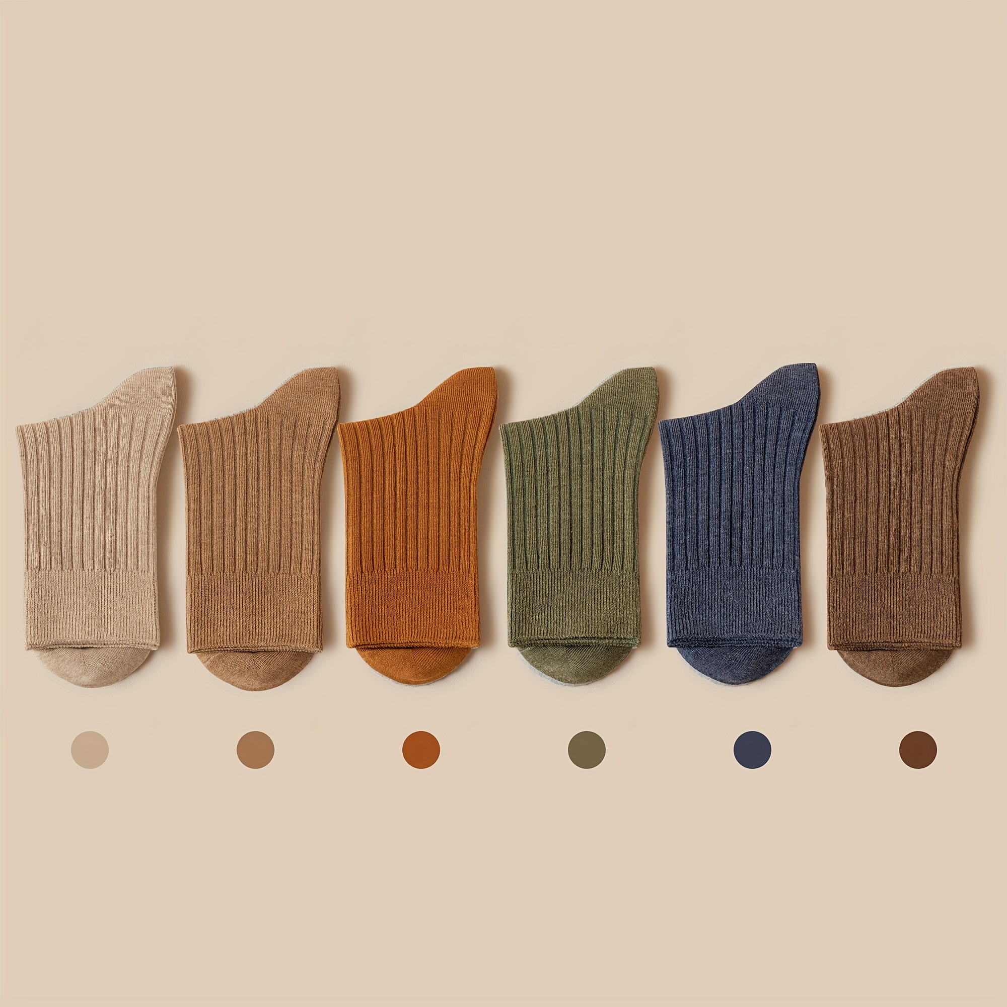 6-pair Men's Mid-calf Socks, Autumn/winter Vertical Stripes, Mix, Warm Socks