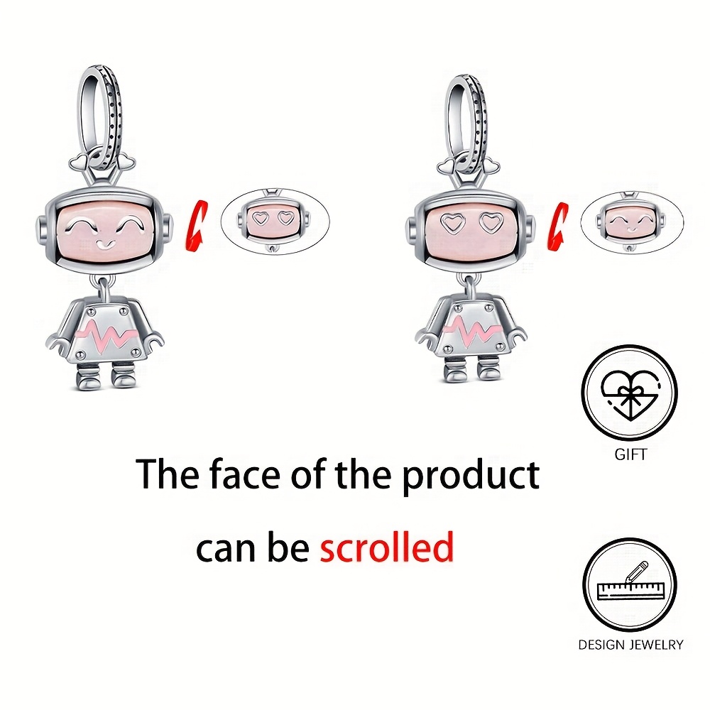 

1pc 925 Silver Scrollable Face-changing Robot Pendant For Women's Bracelet Necklace, Elegant And Advanced , Fashion Jewelry Making, Perfect Gift For Anniversaries, Birthdays, And Holidays