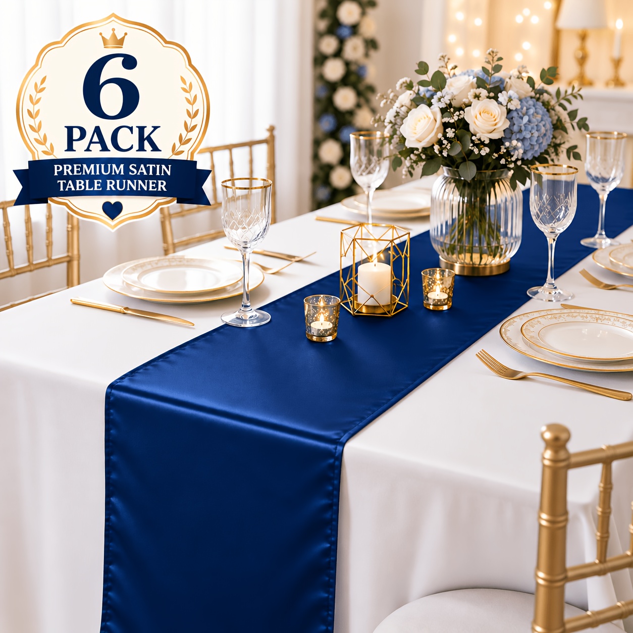 TEMU 6pcs Satin Table Runner Set, 12x108 Inches Long, Smooth And Glossy, Suitable For Wedding Table Decorations At Birthday Parties, Buffets,