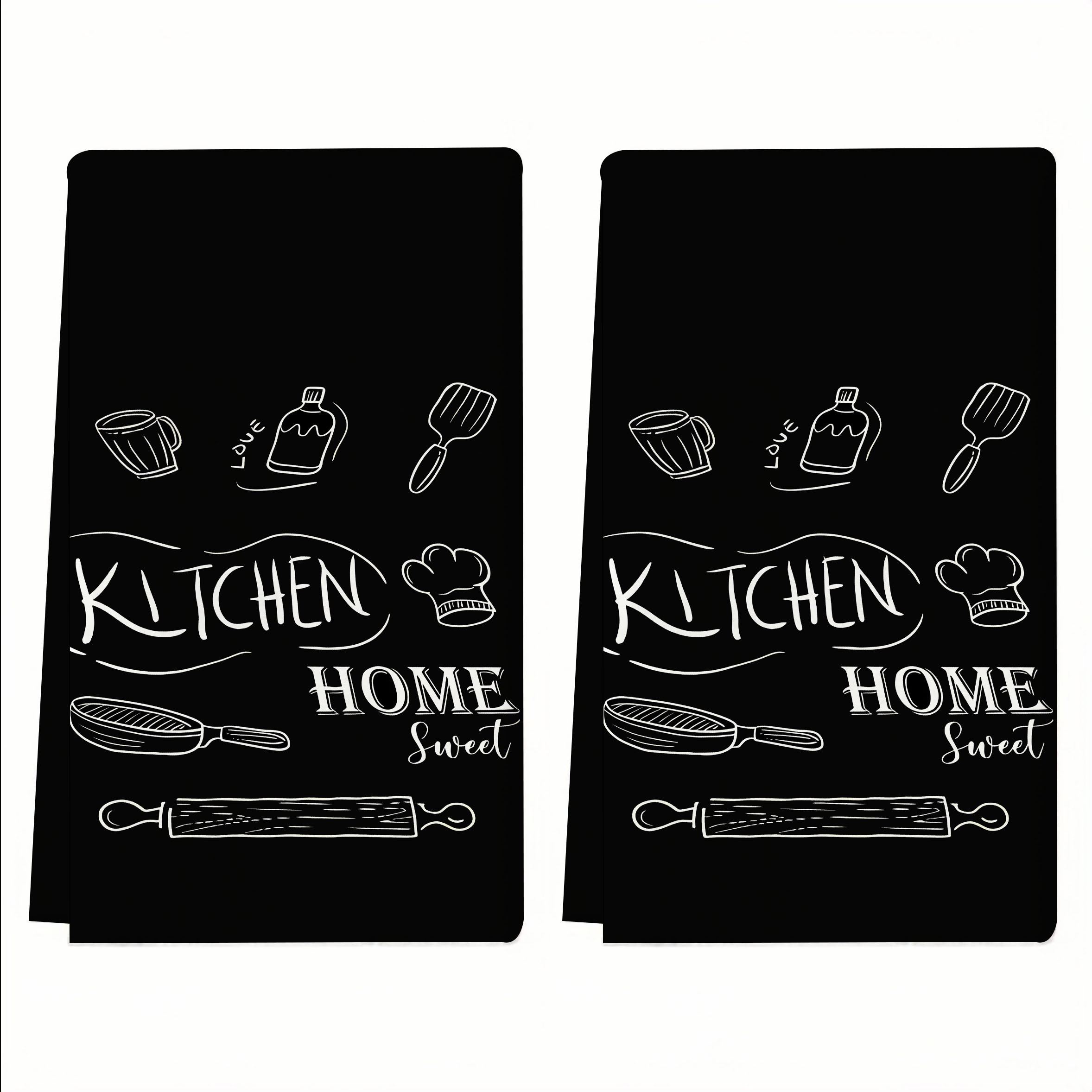 

2pcs Microfiber Kitchen Towels - Black, Absorbent & Decorative Dish Cloths For Cooking, Baking & Cleaning - Perfect Housewarming, Birthday, Or Day Gift