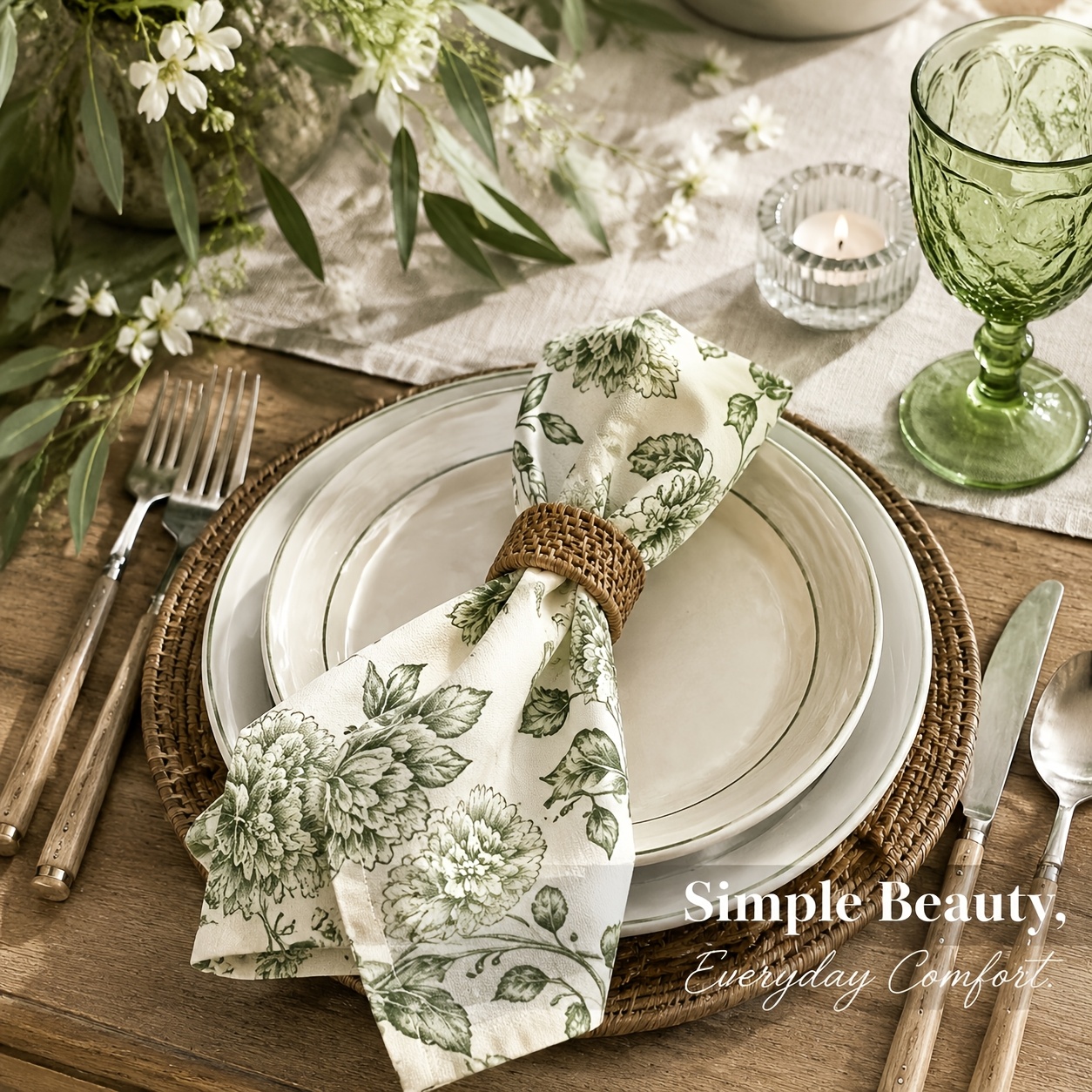 TEMU Lot de 4 serviettes réutilisables à cadre de feuilles vintage, convient pour et à manger, serviettes de table carrées 18x18 pouces avec bords