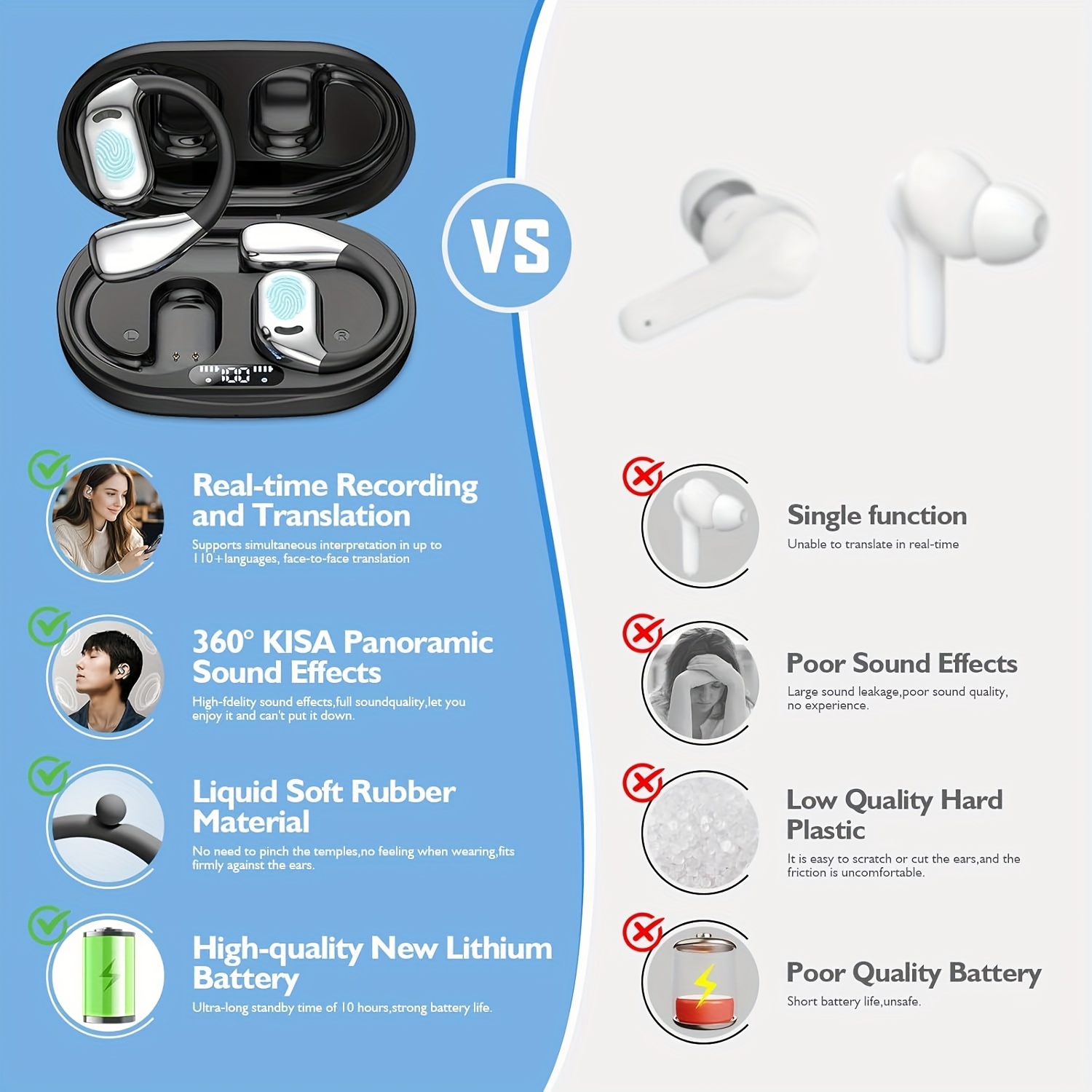 3-in-1 AI Translation Earbuds with Wireless Bone Conduction Headphones, Instant Translation for 156 Languages, Available in Beige and Black