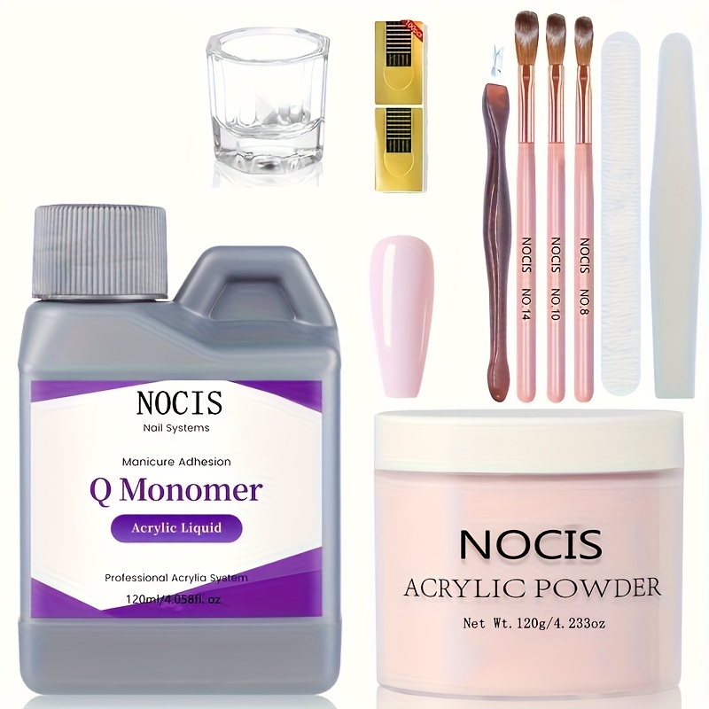 Image of Pink Acrylic Nail Kit Starter For Beginners, Contains Pink Acrylic Powder, Liquid Set, Nail Brush, Forms, And Manicure Tools For Home Nail Salon