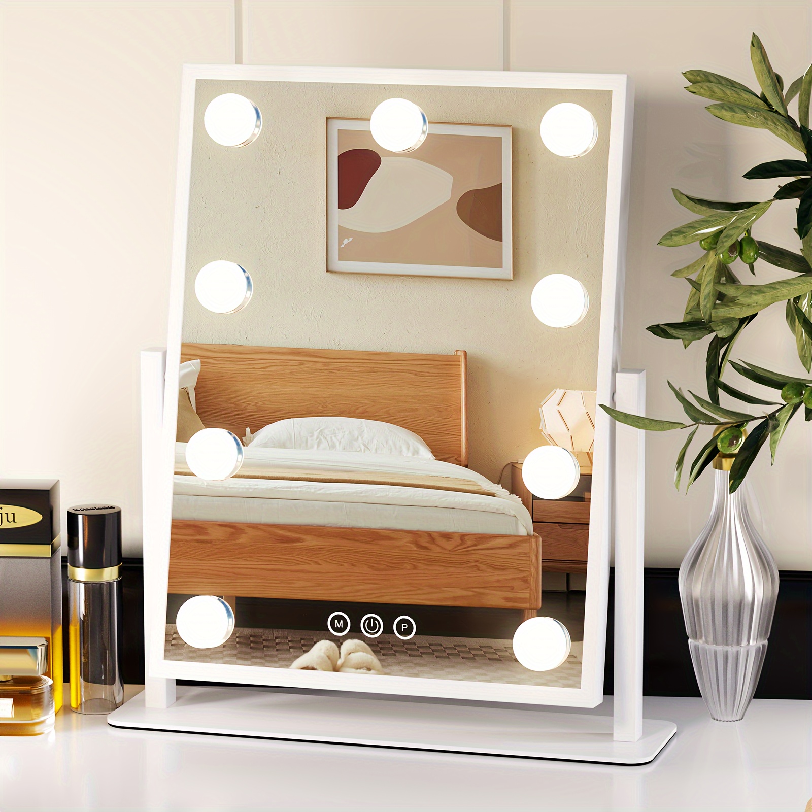 

Lighted Vanity Mirror, 9-light Vanity Mirror, Illuminated Vanity Mirror With 9 Dimmable Bulbs And 3 Color Lighting Modes, Smart Touch Controls, 360° Swivel