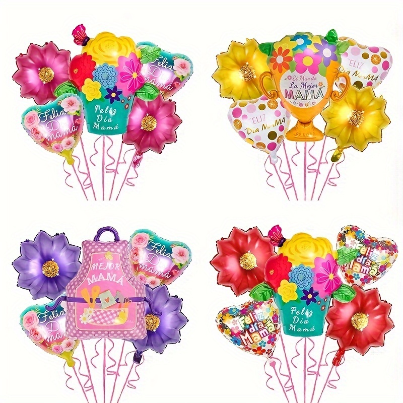 

5pcs Happy Mother's Day Balloons Flower Basket Trophy Foil Balloon Mother Birthday Party Decorations Feliz Día Mama Decor Mother's Day Party Decoraitons