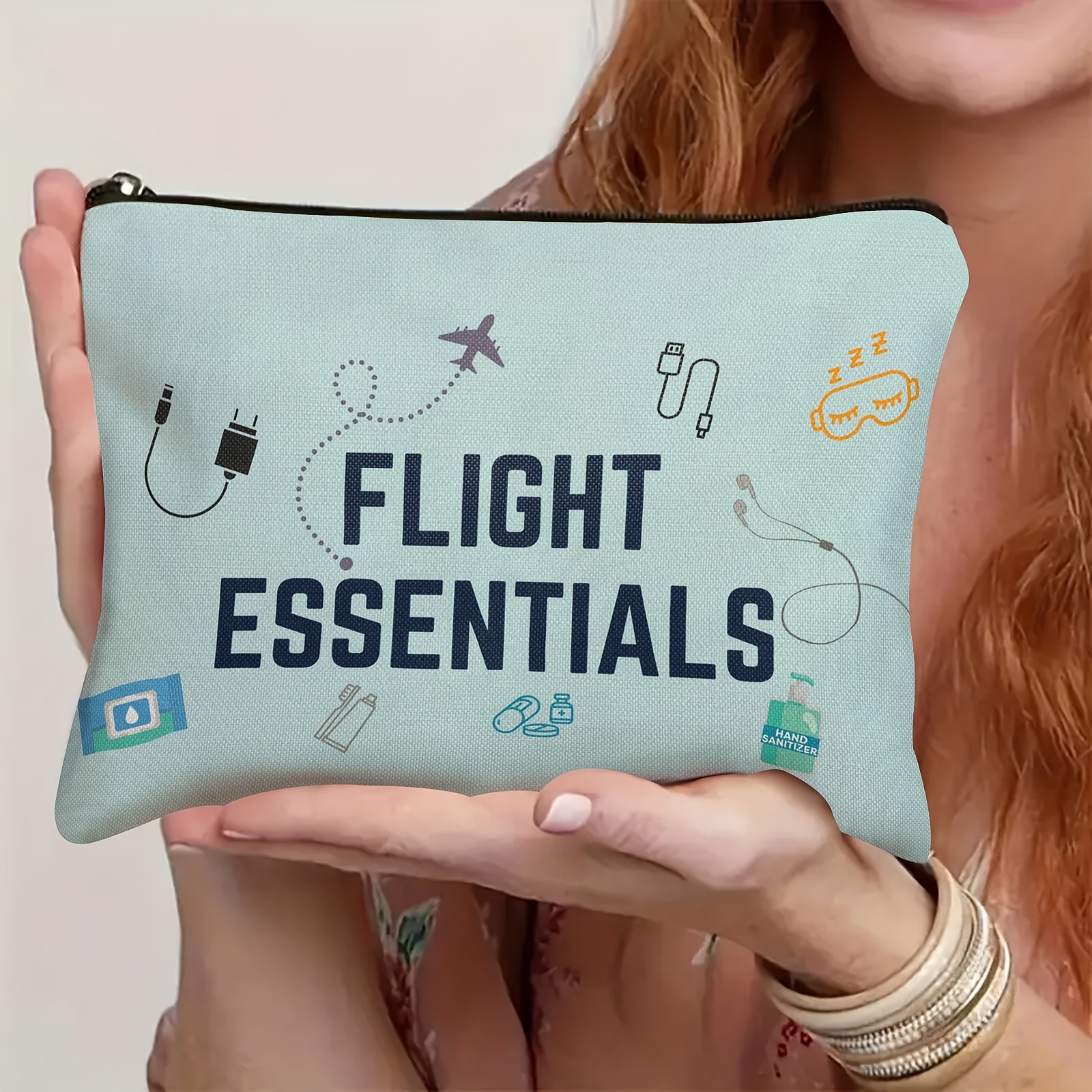 

Flight Essentials Travel Pouch – Light Blue Makeup Bag With Zipper, Organizing Toiletries & Small Items, Ideal Dad Or Travel Gift, Organized Packing | Design | Material, Airplane Travel Accessories