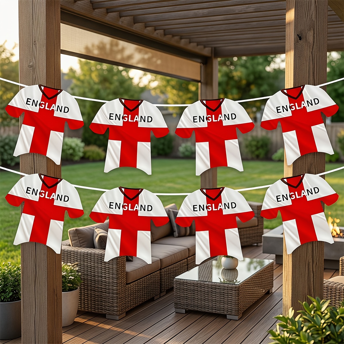 england soccer jersey shaped banner red white cross   bunting