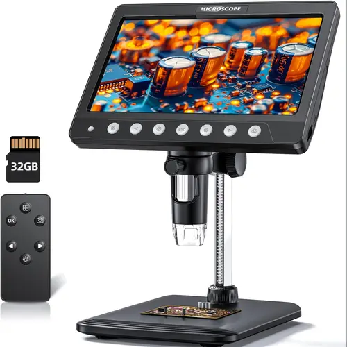 7 inch digital microscope 1200x welding microscope high definition ips coin microscope for error with screen with 8 led lights and 32gb sd card usb microscope