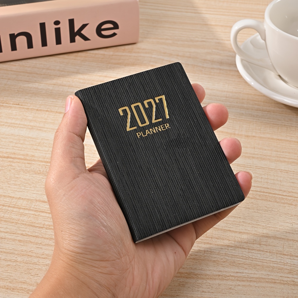 1 A7-sized 2027 , 64-sheet 128-page Slim Weekly Notebook, 365-day Daily Planner Calendar, A7 Mini Portable Pocket Daily Planner, Pu Leather Small Notebook